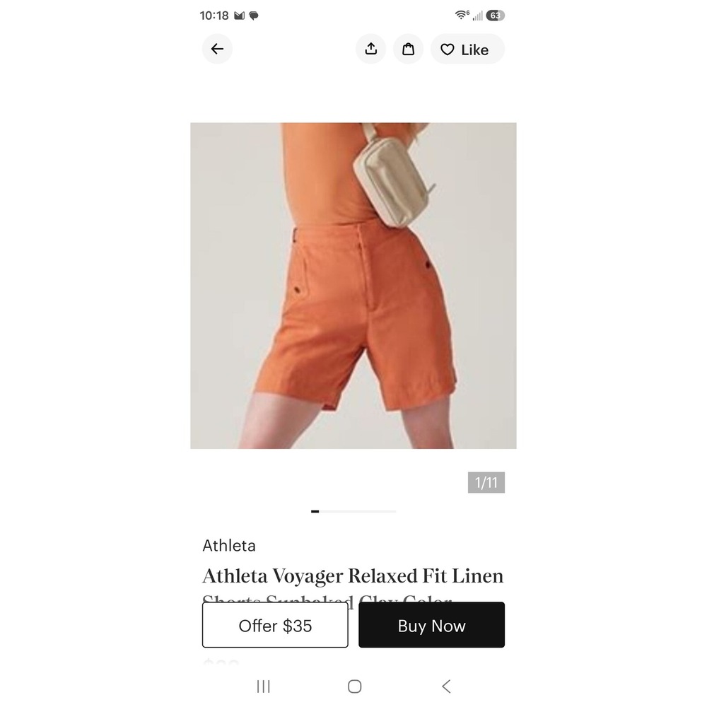Athleta Voyager Relaxed Fit Linen Cargo Shorts Sunbaked Clay Orange Womens 6
